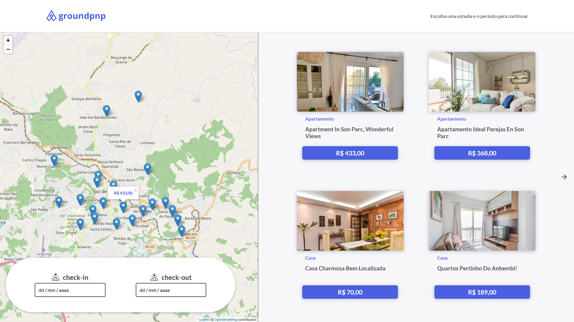 Print site inspirado no AirBnB criado durante programa de treinamento Hiring Coders
